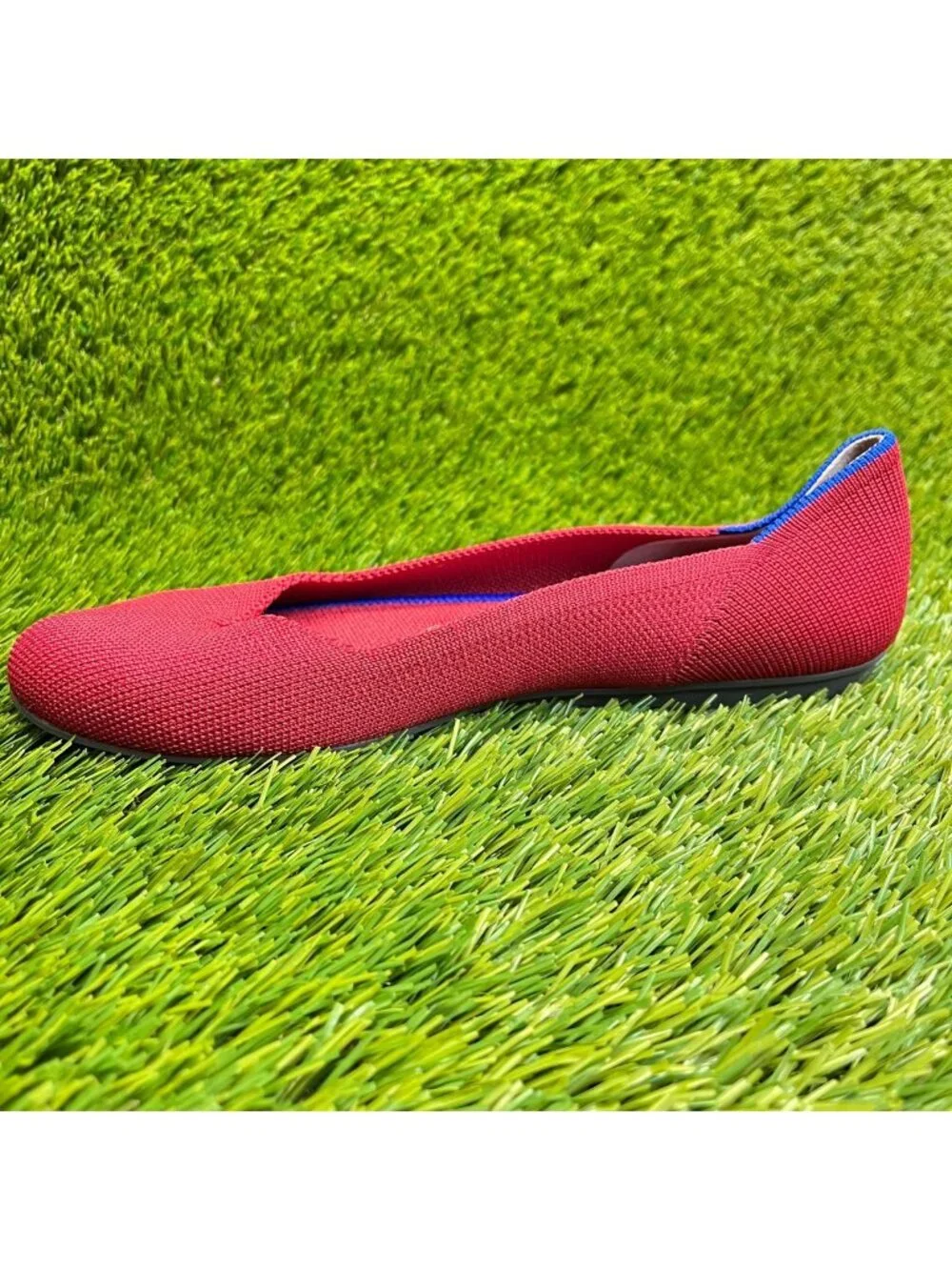 Rothy's The Flat Womens Size 6 Bright Red Casual Knit Slip-On Ballet Flats Shoes
